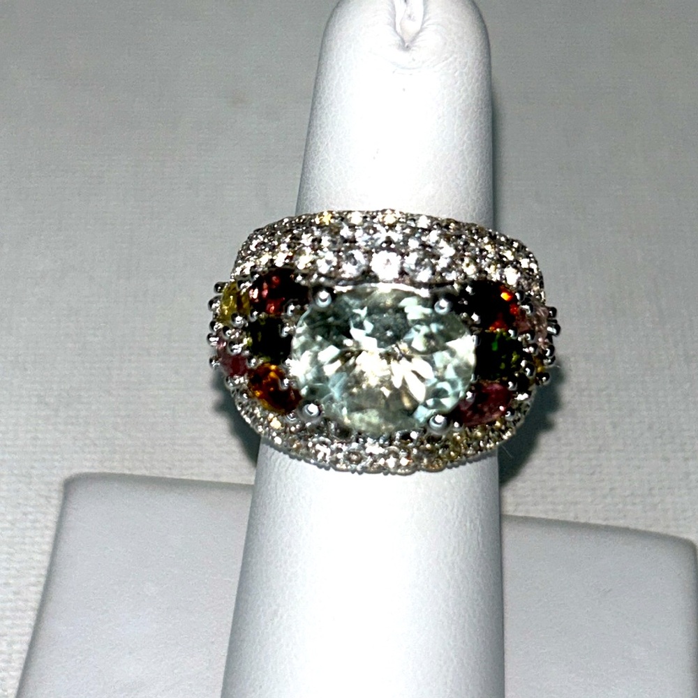 NWT Genuine Green Amethyst Multi Color Tourmaline Gemstone Sterling Silver Ring
